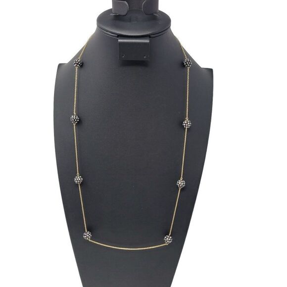 Ann Taylor Rope Necklace Gold Tone Chain Satellite Black Rhinestones Spheres - Picture 1 of 12